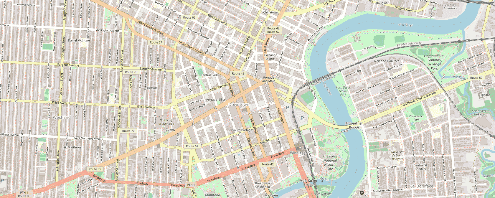 Map showing the Amiron office at 220 Portage Avenue in downtown Winnipeg